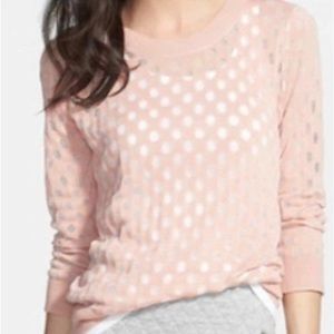 Peach HINGE Sheer Polka Dot Sweater, Sz Large